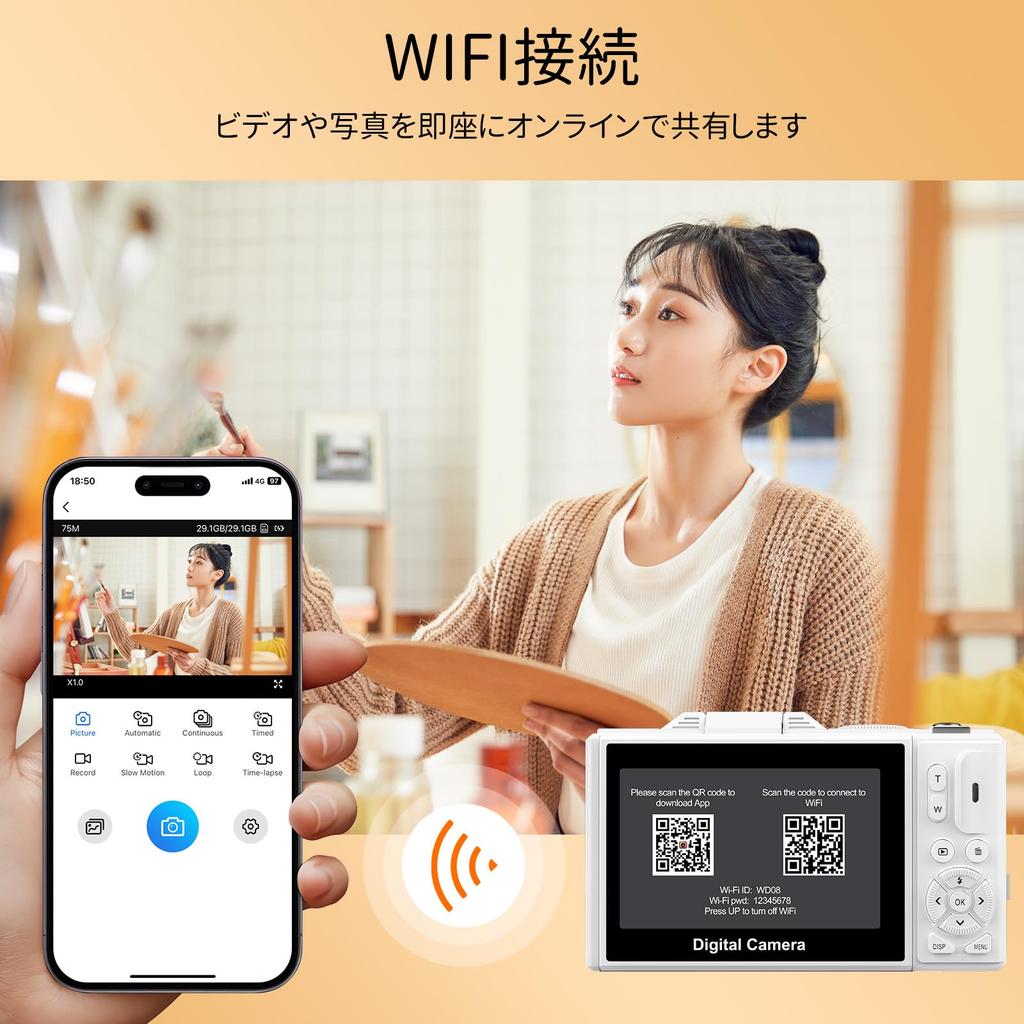 Beho Digital 5K 75MP Smartphone Rotating 16GB Card Camera, Recording, Resolution, Transfer, Wi-Fi, 180-Degree Display, Included.