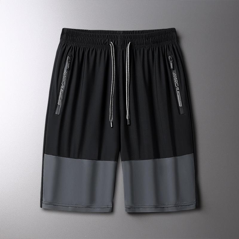 

Шорты мужские Ice Silk быстросохнущие летние пэчворк тонкие спортивные повседневные облегающие свободные укороченные брюки L чёрный