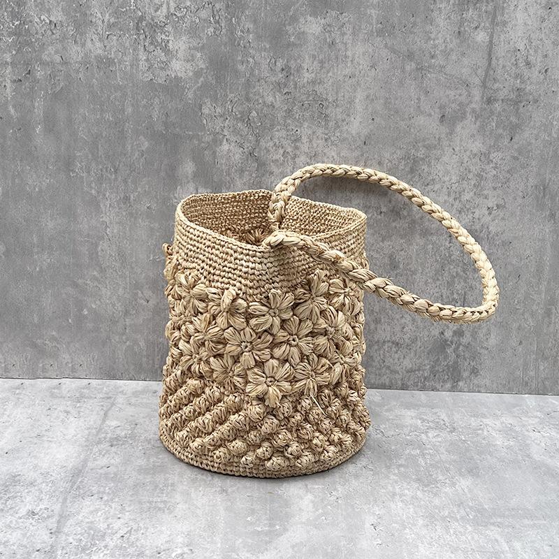 25 French Raffia Handwoven Bag Women S Shoulder Bag Bucket Bag Foreign Style Vacation Straw Bag