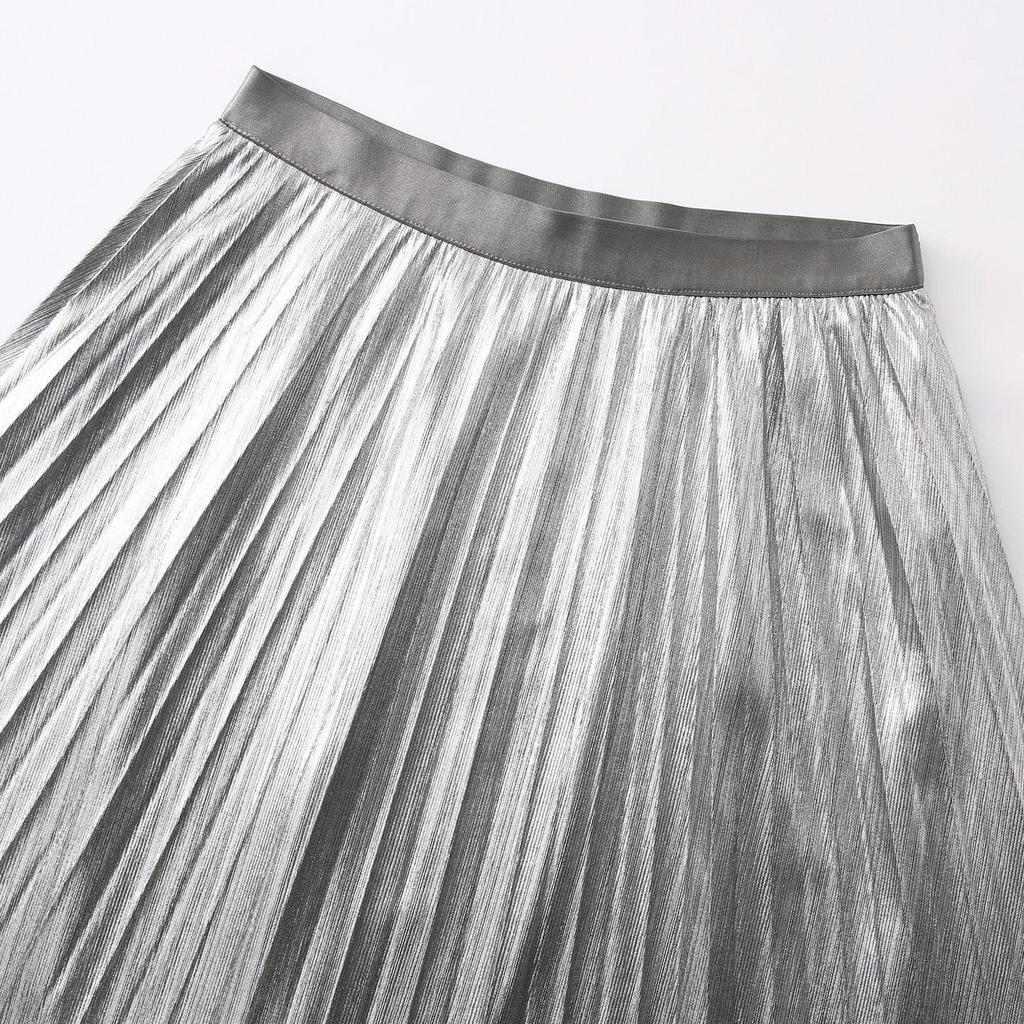 2026 Spring Elegant High-Waisted A-Line Pleated Midi Skirt for Women