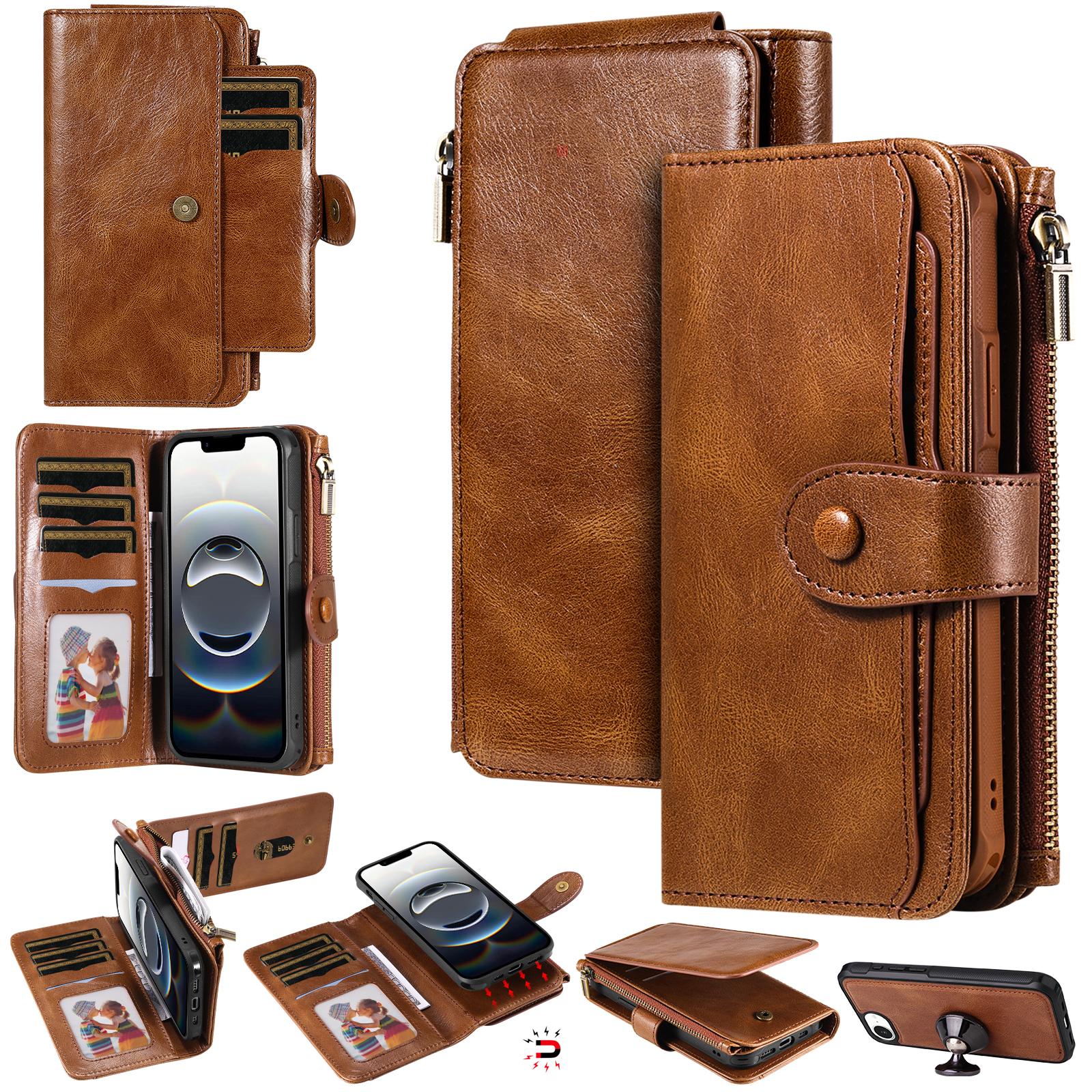 

Чохол для iPhone 16e Шкіряний гаманець на блискавці Знімна кришка Brown