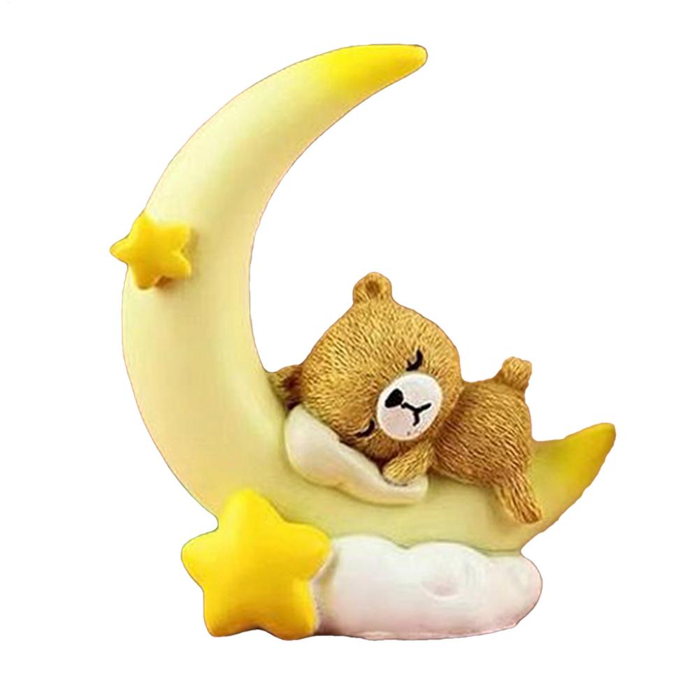 Bear And Moon Cake Topper Decorative Sculpture For Desk Desktop Moon Bear Statue Ornament For Baby Shower Resin Figurine Cake