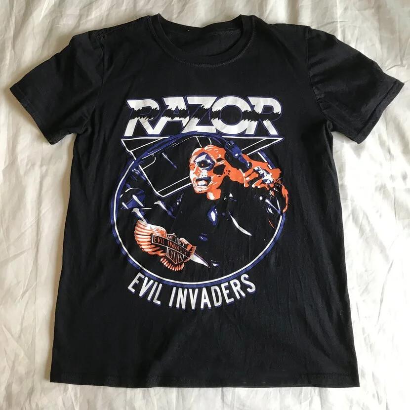 Новая черная футболка RAZOR Band Хлопок Полный размер Унисекс S-5XL Унисекс Футболка S