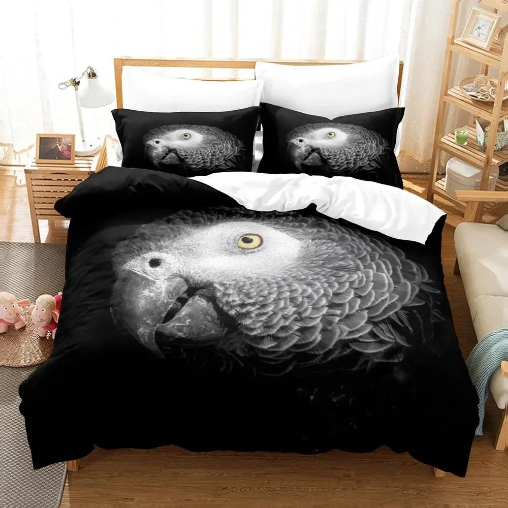 Parrot Lovely Gray Parrot Themed Comfortable Duvet Quilt Cover Pillowcase Bedding Set Children Bedroom Decoration Home Textile
