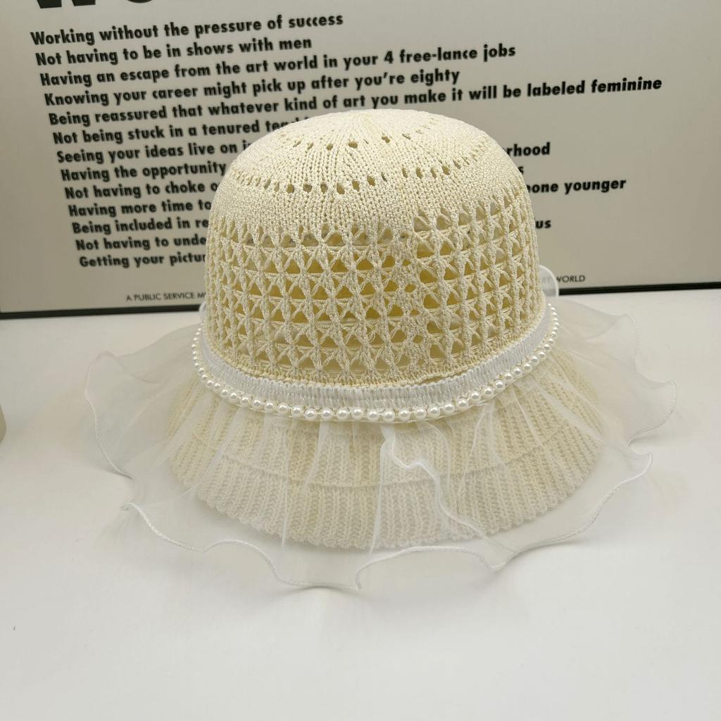 Sun Hat Children's Summer Straw Large Brim Breathable Pearl Straw Hat Beach Vacation Shade Sunscreen Hat