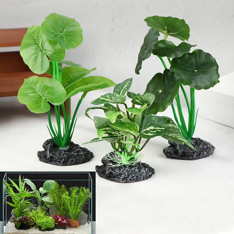 Artificial Aquarium Plants Realistic Floating Leaves Sturdy Stem, Reptile Terrariums Water Tank Decoration