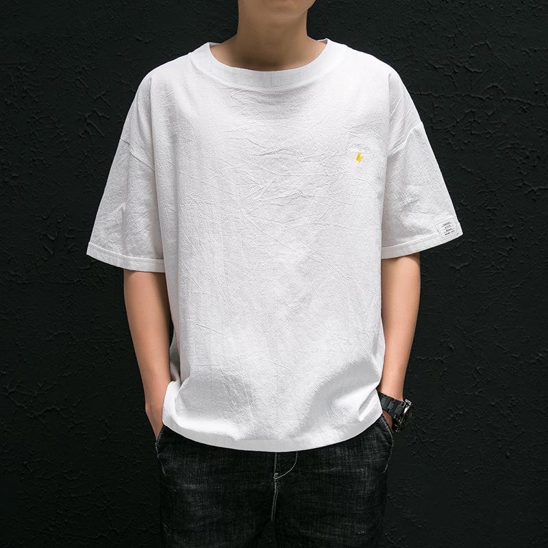 Мужская летняя хлопчатобумажно-льняная повседневная футболка с коротким рукавом в китайском стиле с вышивкой 4XL