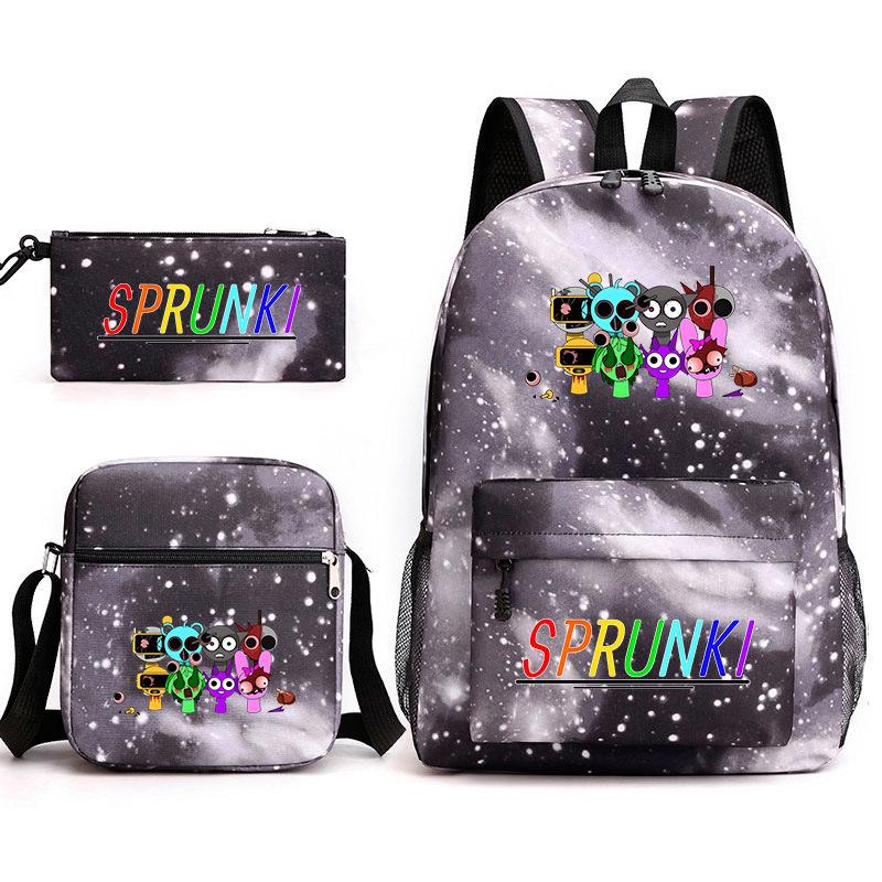 New rhythm box Sprunki music game schoolbag backpack pencil bag three-piece set student heat transfer backpack