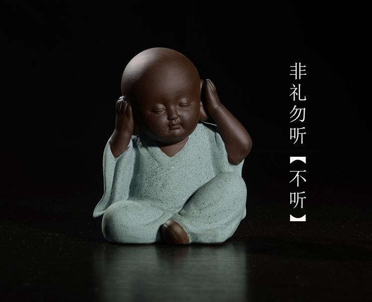 10cm Height Purple Clay Tea Pet Four Bu Little Monk Ornament Zen Tea Play Creative Buddhist Ceramic Crafts Decoration Shami