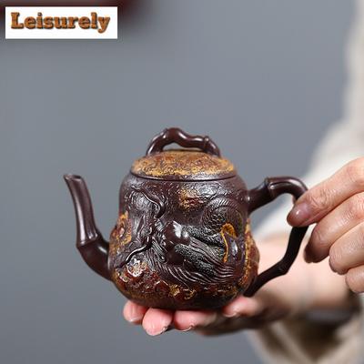 Teiera Dargon in argilla viola di alta qualità Yixing cinese da 170 ml, artista famoso, teiera in pietra di bambù intagliata a mano, bollitore, set da tè Zisha, regalo