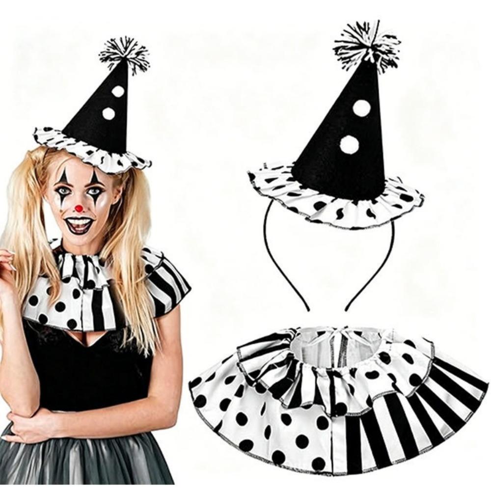 Set 2 Pezzi Fascia Testa da Clown Leggera Papillon Mantello Collare Finto Mantello Set Costume per Giochi di Ruolo Oggetti di Scena per Giochi di Ruolo