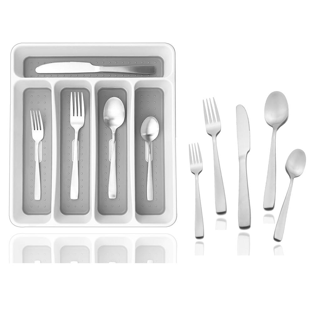 20Pcs Colorful Cutlery Set Dinnerware Set Black Fork Knife Spoon Stainless Steel Home Tableware Set With Plastic Storage Tray