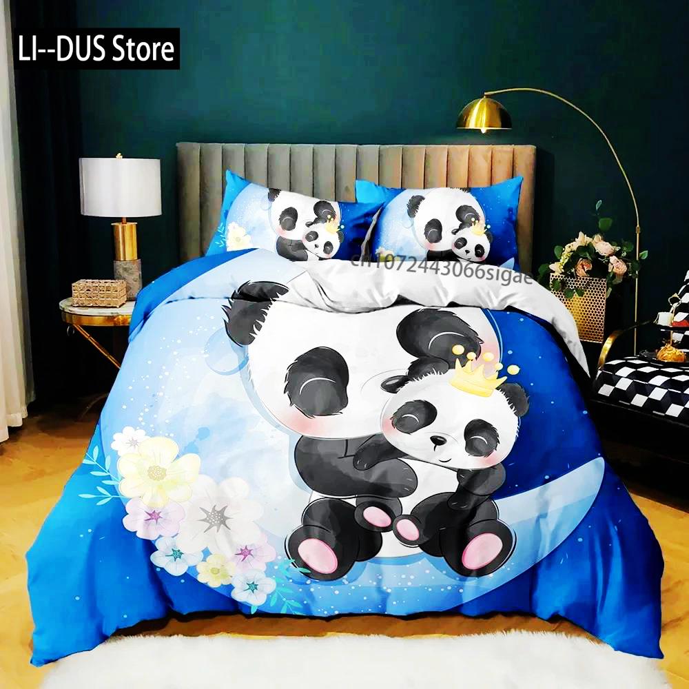 Panda Duvet Cover Cute Animal Bedding Set For Boys Girl Cartoon Giant Panda Polyester Comforter Cover Bear Printed Wildlife