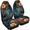 Bulopur Multicolor Polyester Universal Fit Car Truck SUV Van Automotive Seat Covers, 2pcs Front, Hibiscus Floral & Sea Turtle Print