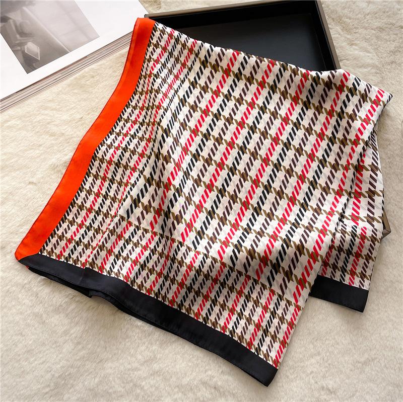 Foreign Silk Scarf Thousand Birds Plaid Scarf Small Square Scarf 71cm Thin Sunscreen Yarn Shawl Live Stream