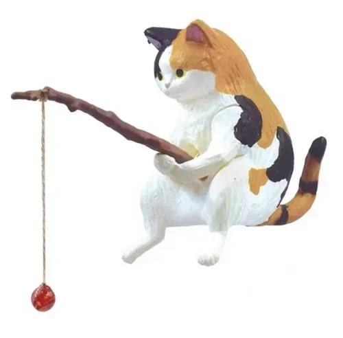 Japanese Genuine Cat Fishing Recreational Cat Fishing 1-5 Animal Anthropomorphic Playthings Collection Action Figure Toy 4CM