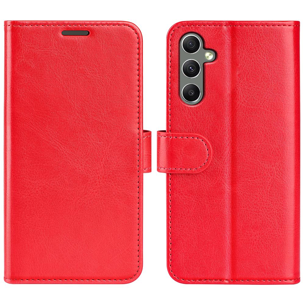 

For Samsung Galaxy A24 4G (162.1 x 77.6 x 8.3mm) PU Leather Wallet Flip Cover Crazy Horse Texture Stand Phone Case Red