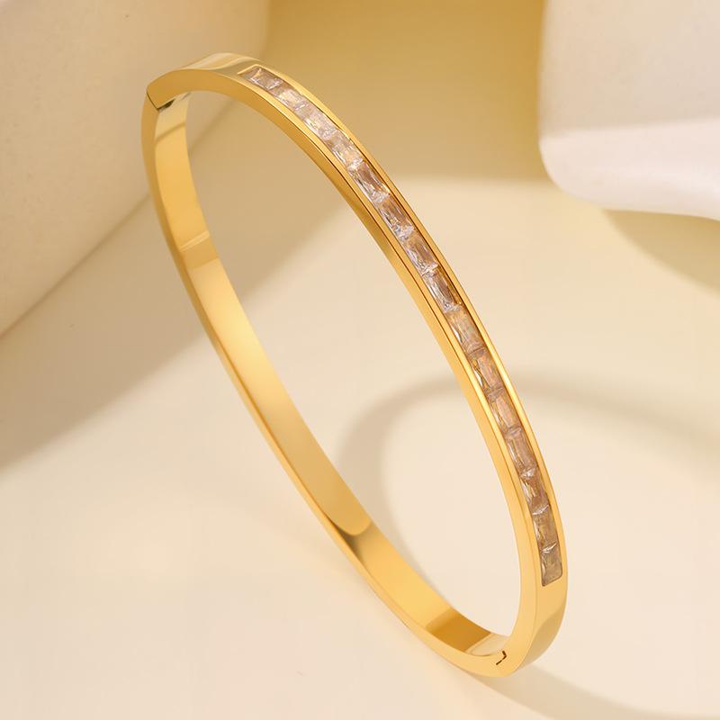Titanium Steel , Rectangular Single-row Diamond Light Luxury  Women, Niche High-end   Jewelry