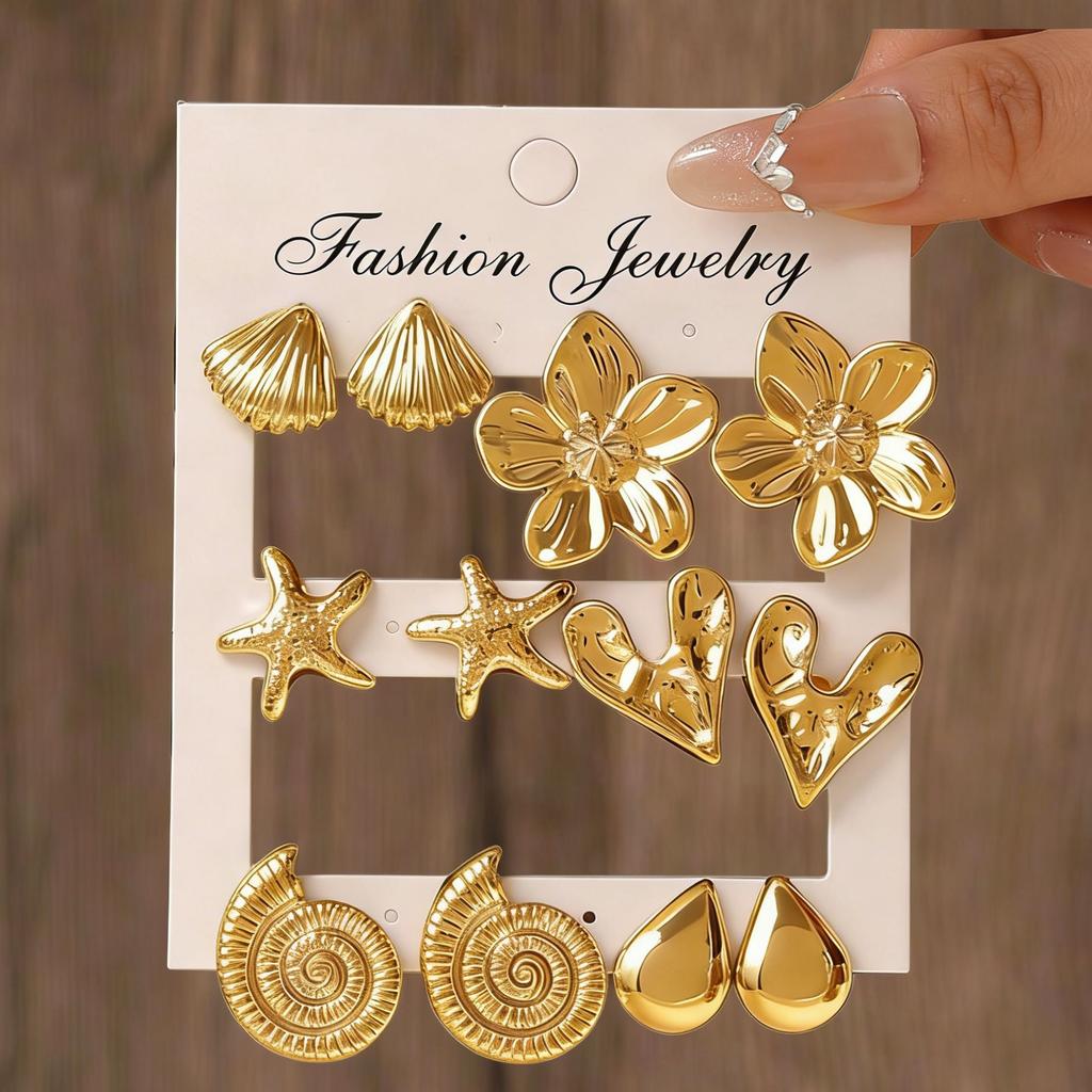 New Hot-selling Flower Love Resin Stud Earrings Set Women's Personalized Earrings Versatile Earrings