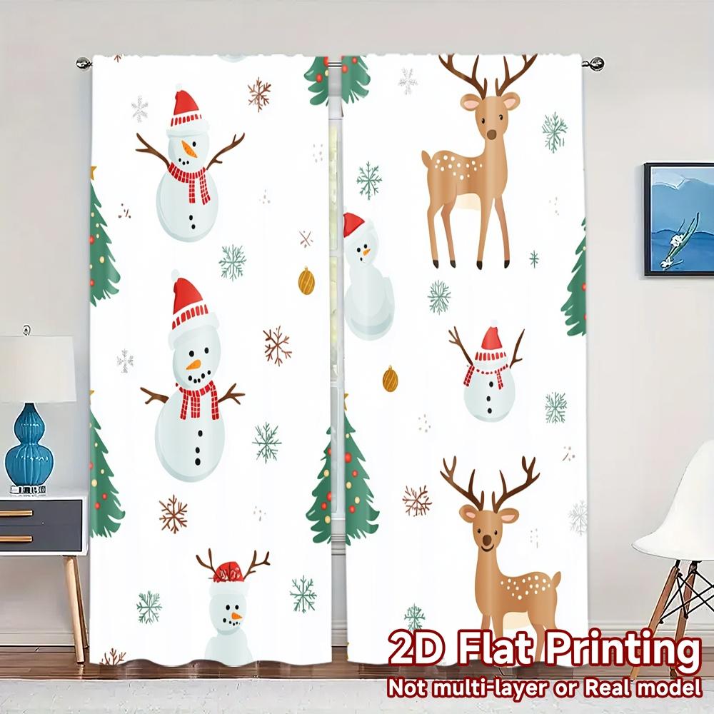 

2pcs,Curtains Cute Reindeer Snowman Christmas Chic Light Filtering Curtains Versatile Polyester Fabric Curtains Outdoor 52.50×116.00 CM 2pcs