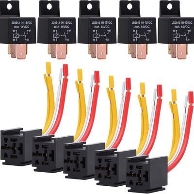 5PCS Waterproof Automotive Relay 12V 24V 4 5 Pin 40A 80A Car Relay With Black Red Copper Terminal Auto Relay With Relay Socket