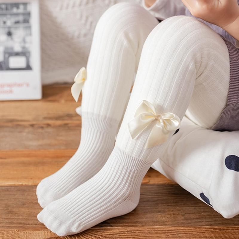 Baby Mädchen Strumpfhose Warm und Weich Kinder Thermo Leggings Einfarbig Schleifchen Dekor Strumpfhose für Kalte Jahreszeiten
