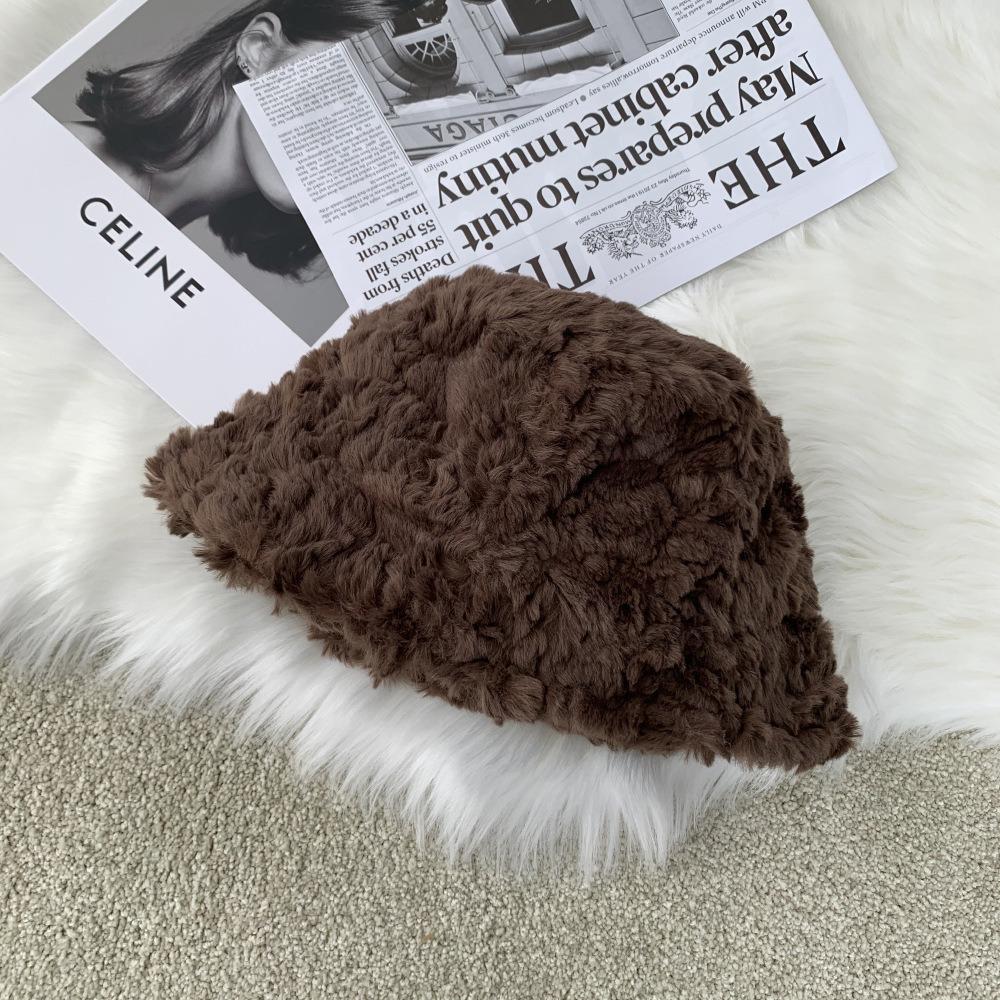 Plush Fisherman Cap Warm Basin Sun Cap Winter Plush Bucket Hat  for Women