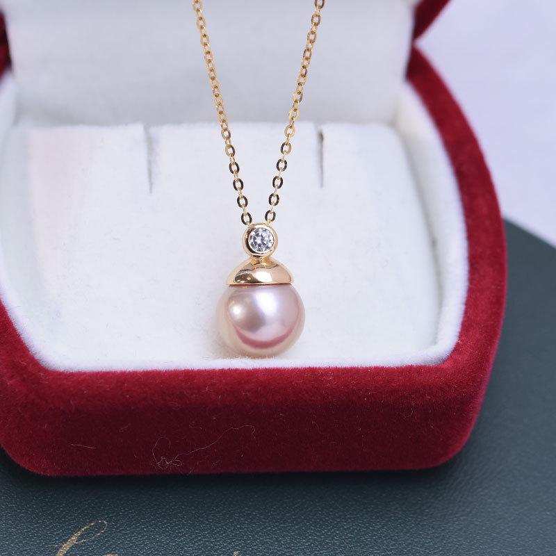 

10-11mm Round White Pearl Pendant Necklace with Strong Luster on S925 Silver Clavicle Chain