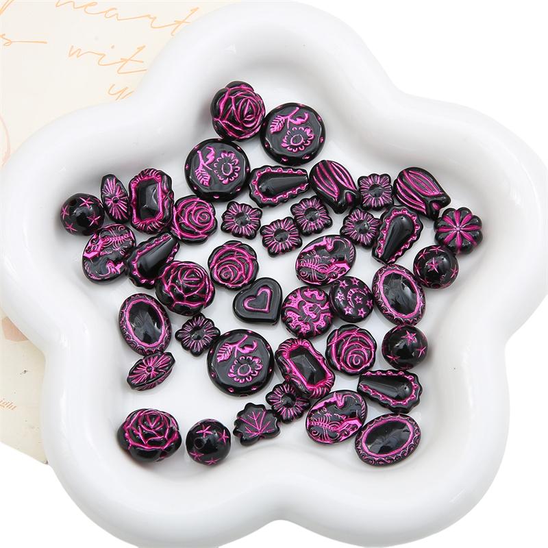 Acrylic Exquisite Gold Painted Beads Tulip Flower Heart Angel Styles Charms Beads for Necklace Bracelet Earring DIY Jewelry Craft Making