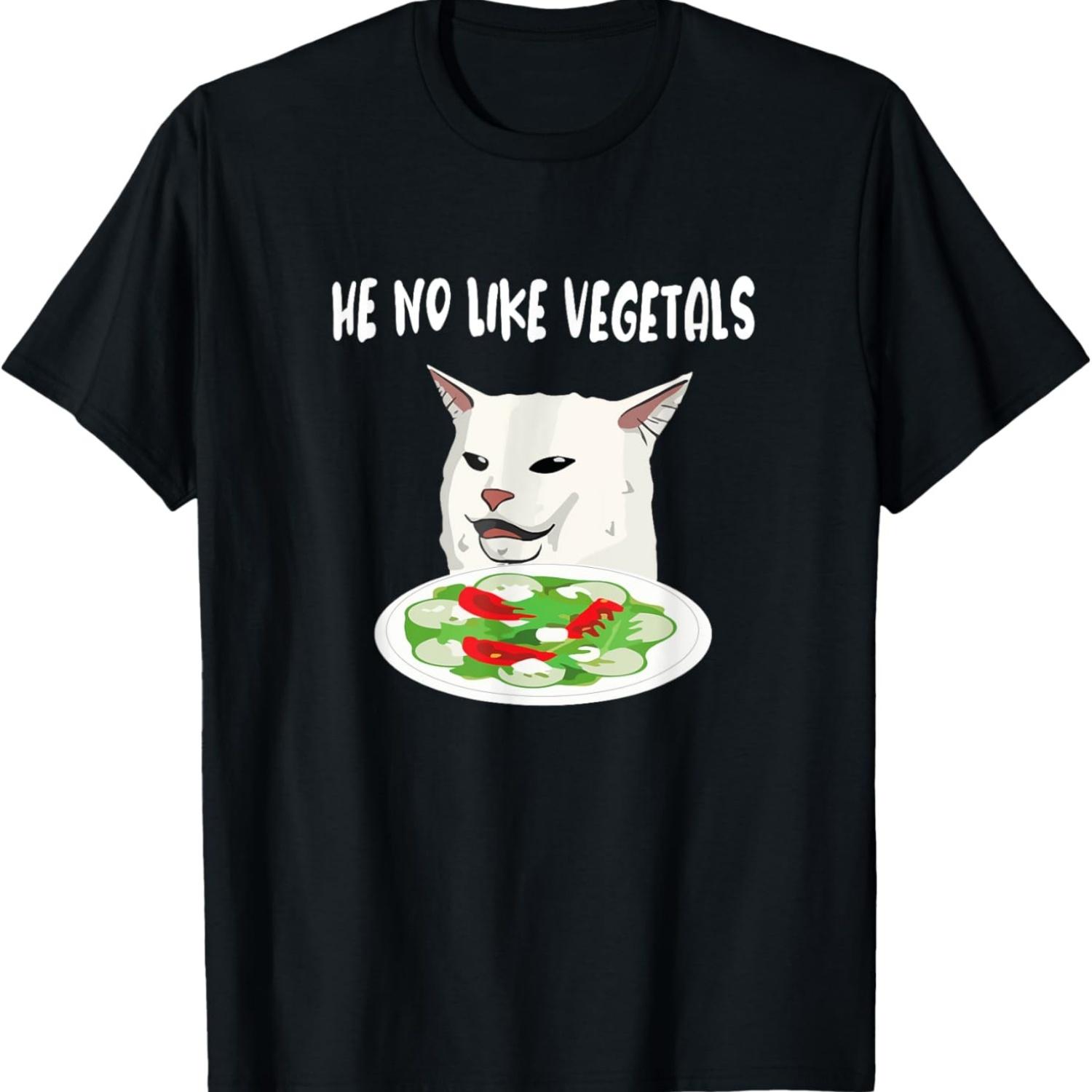 He No Like Vegetals Smudge the Cat Confused Ugly Cat Memes T-Shirt S