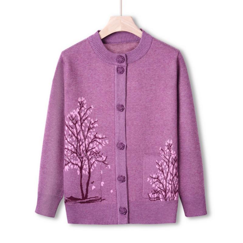 Middle-aged and old autumn knitted sweater cardigan top women the elderly mother autumn sweater jacket grandma clothes
