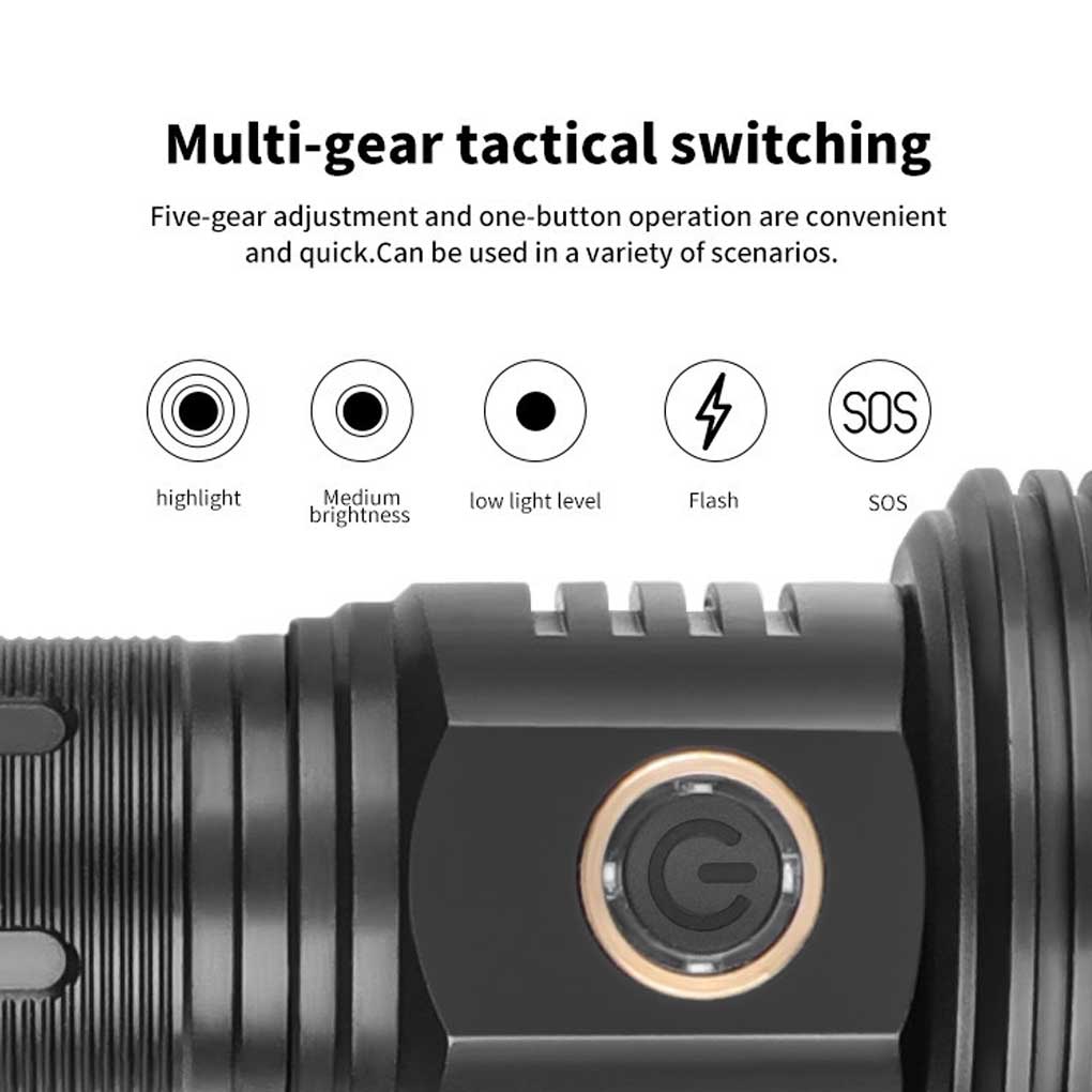 Torch Handheld XHP90 Lamp Camping Working Tactical Portable Flashlight Rechargeable Powerful Outdoors White Multi-use