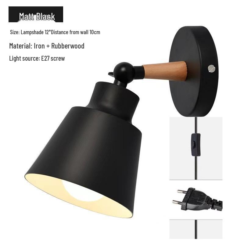 Nordische Massivholz-Wandleuchte - Schlafzimmer, Flur, Treppenlicht mit Steckschalter