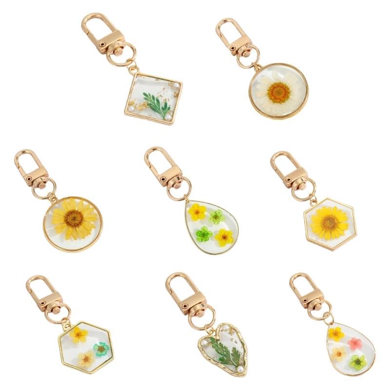 Herz Trockenblume Schlüsselanhänger Schlüsselring Für Freund Geschenk Runder Wassertropfen Gänseblümchen Anhänger Schlüssel-Accessoire Tasche Gepäck Anhänger