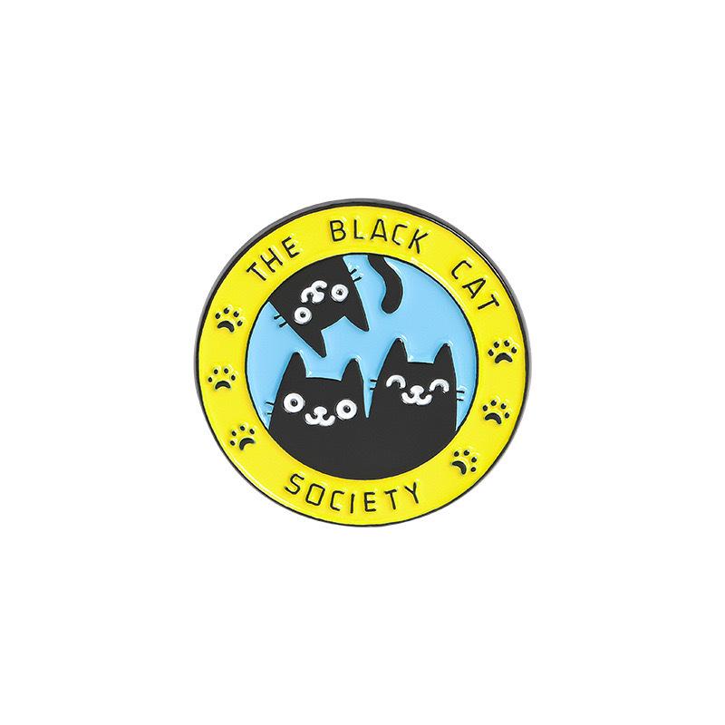 Derpy Kitten Cartoon Brooch - Cute Round Metal Cat Badge