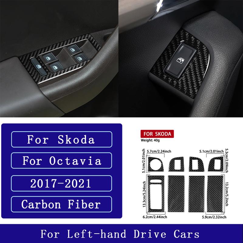For Skoda Octavia 2017- Carbon Fiber Door Window Control Button Panel Frame Car Accessories Interior Decorative Stickers