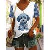 Damen T-Shirt Grafik Tier Vintage Stilvoll Klassisch Kurzarm V-Ausschnitt Regulär Oberteile Täglicher Druck Damenkleidung Oberteile für Damen