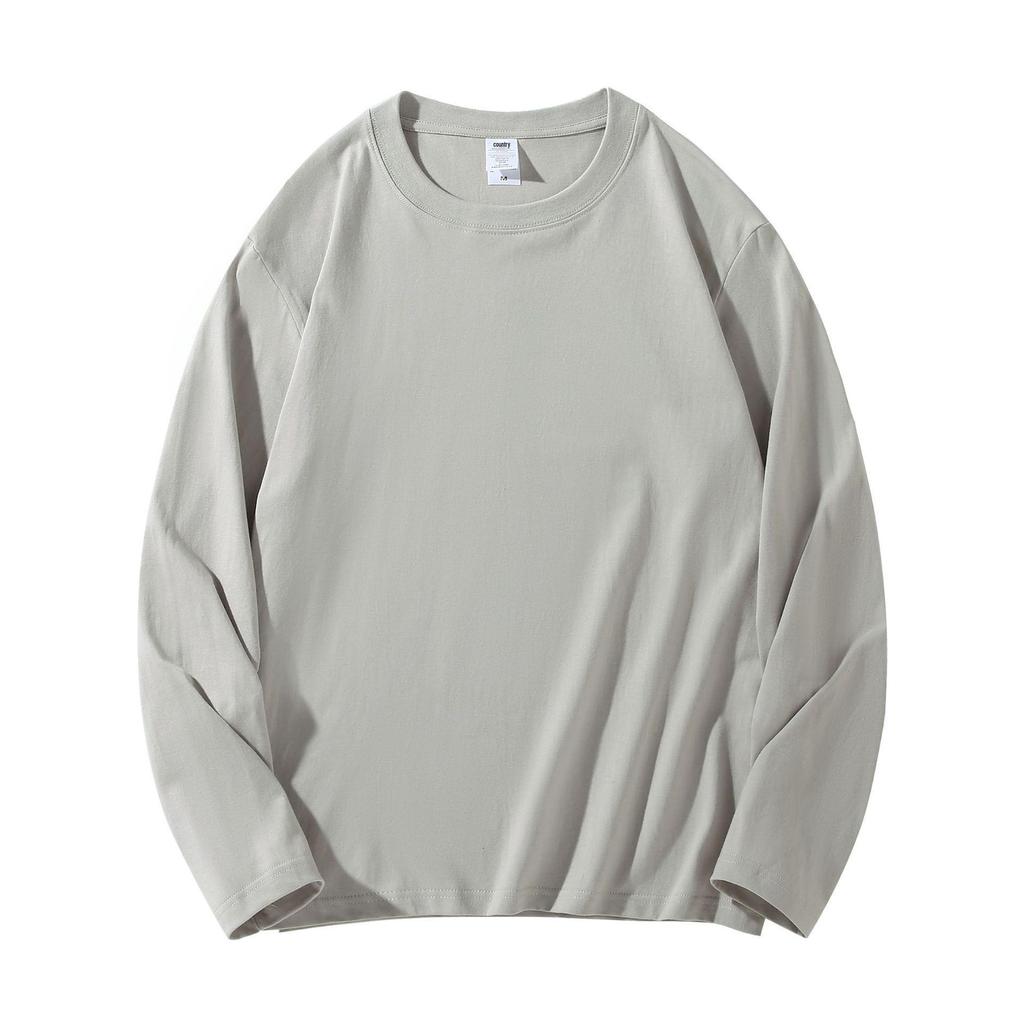 220g Heavyweight Pure Cotton Unisex Long Sleeve T-shirt - Loose Fit Solid Color Casual Sweatshirt