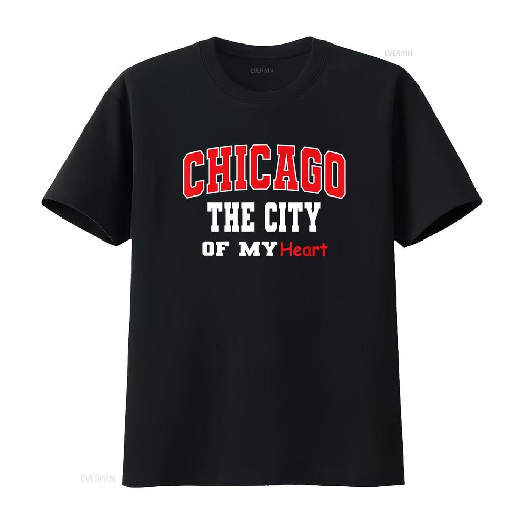 Chicago City of My Heart Men Women Outfit T Shirt Vintage Washed Homme Slightly Casual Streetwear Comfortable Stylish Fashion
