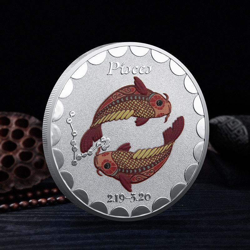 Twelve Constellation Commemorative Coins, European and American, Sun and Moon Gods, Lucky, Colorful, Constellation Enthusiasts, Collected Silver Coins