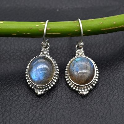 Náušnice z prírodného labradoritu 925 Sterling Silver Náušnice z drahokamov Náušnice zo striebra Náušnice oválneho tvaru Náušnice Darčeky pre
