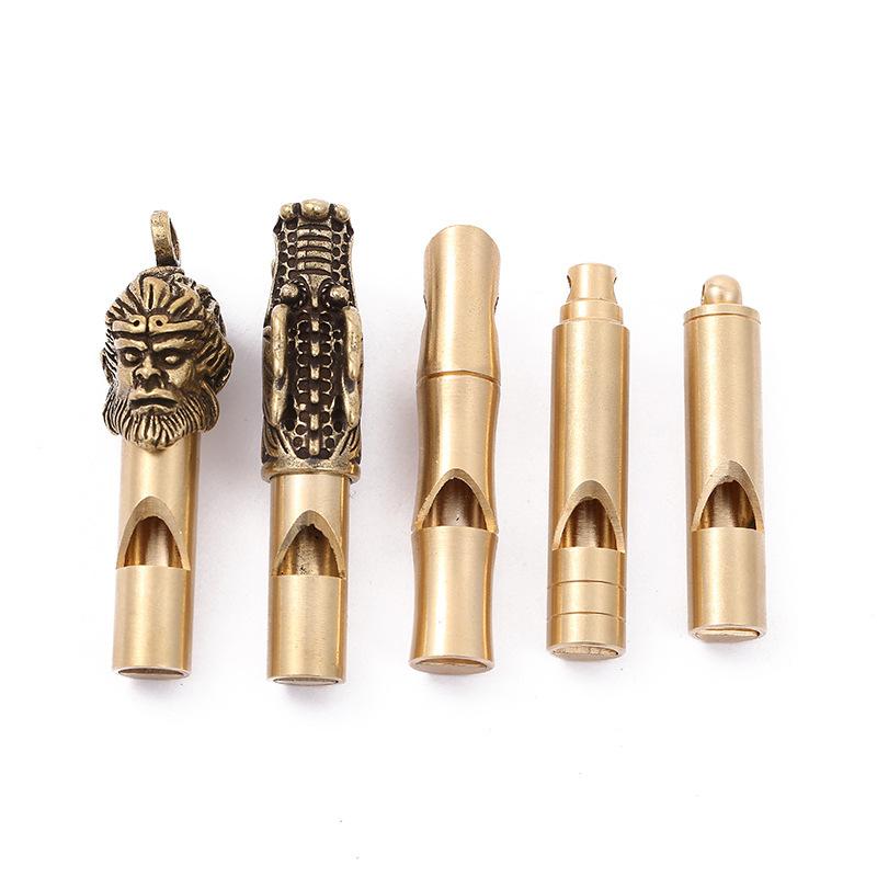 Brass Keychain Pure Copper Handmade Retro Personality Whistle  Pendant Children's Outdoor Survival Training Camp Whistle