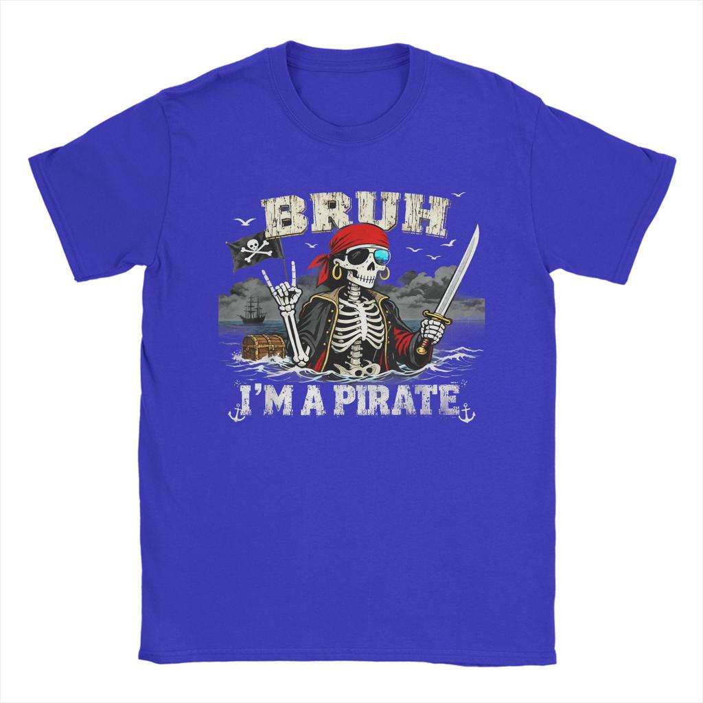 Bruh Im A Pirate Spooky Skeleton Halloween Costumes T-Shirt Beach Harajuku T-Shirts Men Cotton Comfortable Plus Size Top Tees