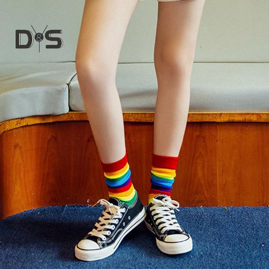 6 Paar Unisex-Wintersocken, bunte Regenbogenstreifen, Mittelrohr, hohe Elastizität, halten warm, rutschfest, dicke Paarsocken, lässige Sportsocken