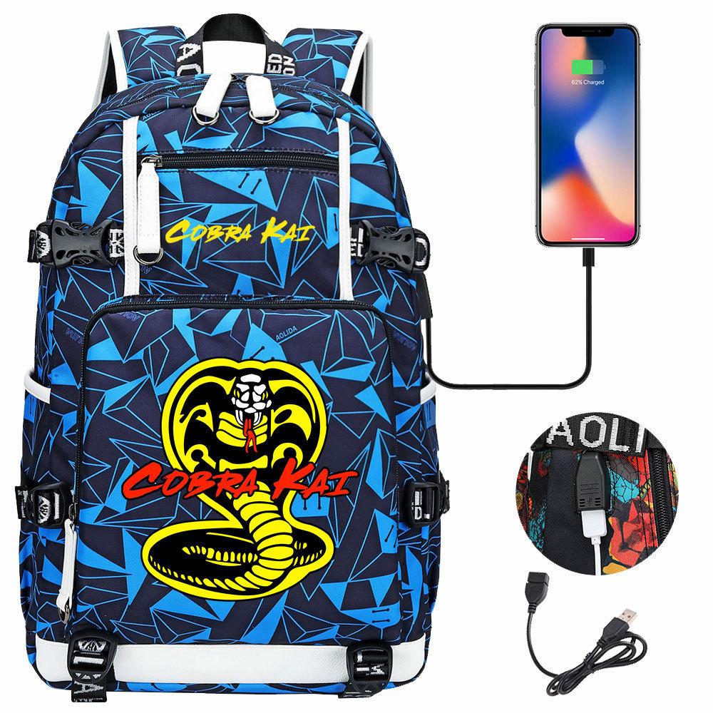 American Drama Cobra Print USB Teen Student Schoolbag Men and Women Leisure Large Capacity Travel Backpack