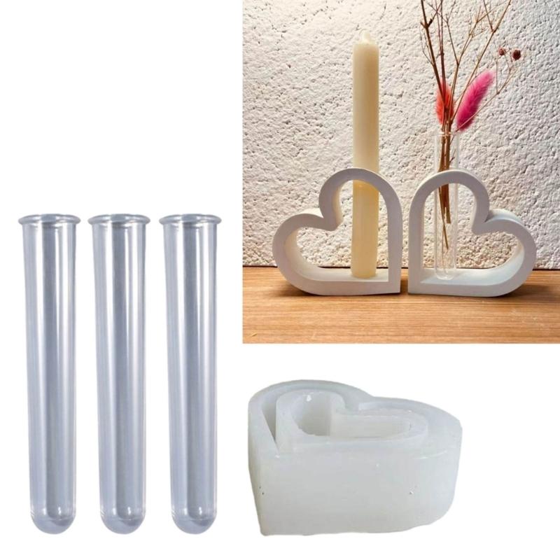 Heart Silicones Molds with Test Tube for Flower Vase Glass Planter Stations Stand Plant Stations Table Decorations