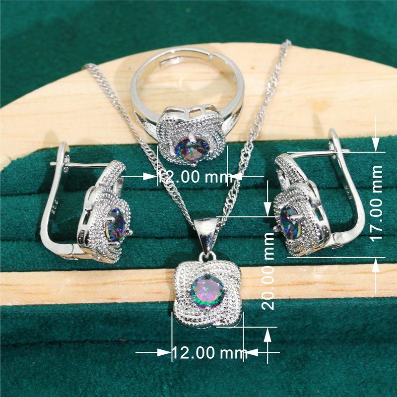 Europe and The United States Hot Zircon Bracelet Necklace Earrings Open Ring Jewelry Set
