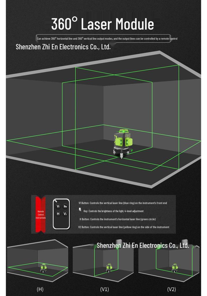 12-Line High-Precision Green Laser Level with Strong Infrared Light & Auto-Leveling