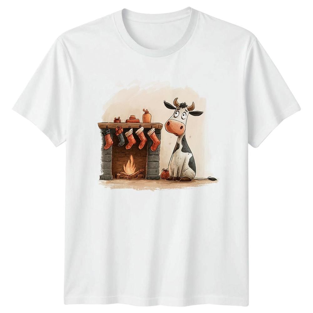 Christmas Cow Fireplace Holidays Unisexs TShirt Unisexs Tee Graphic Unisex Top S