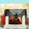Intricate Black Lace Spider Web Bat Decor For Halloween Fireplace Mantle